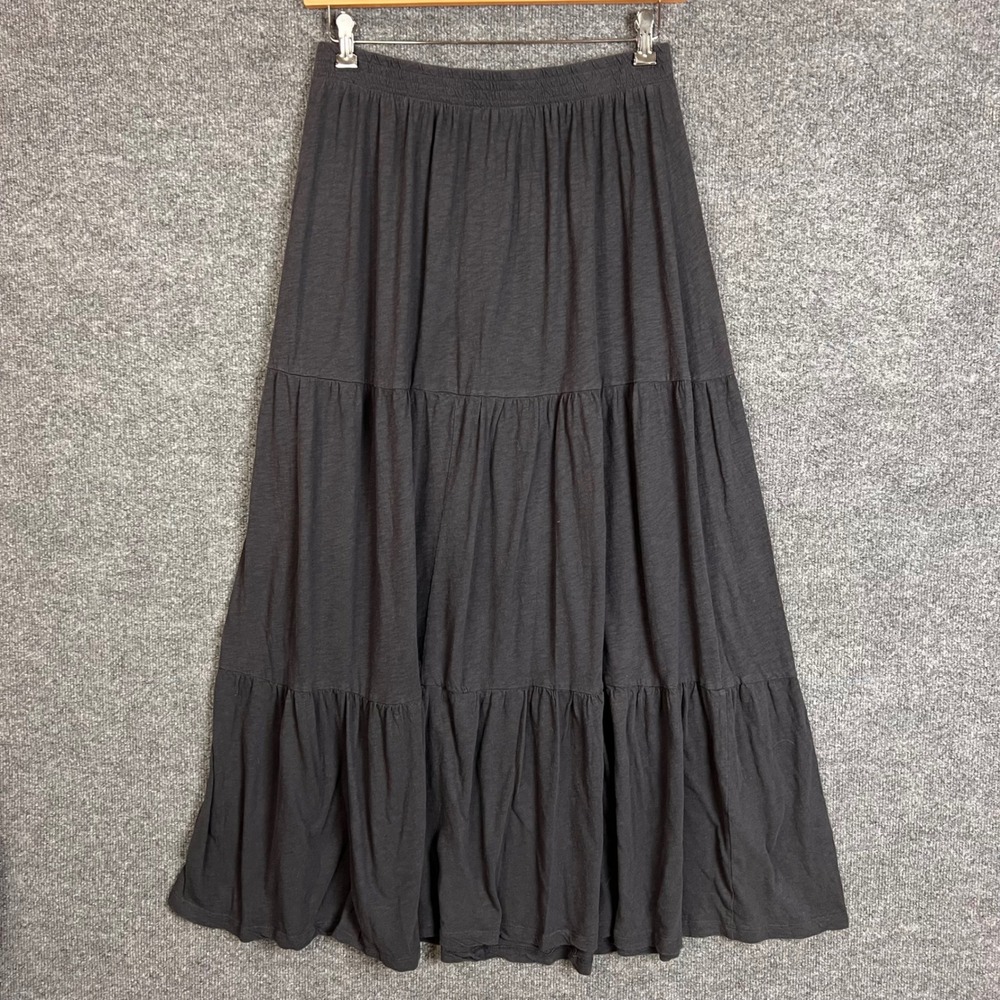 Z Supply Maxi Skirt Womens Large Charcoal Grey Excellent Tiered Cotton - Picture 2 of 8